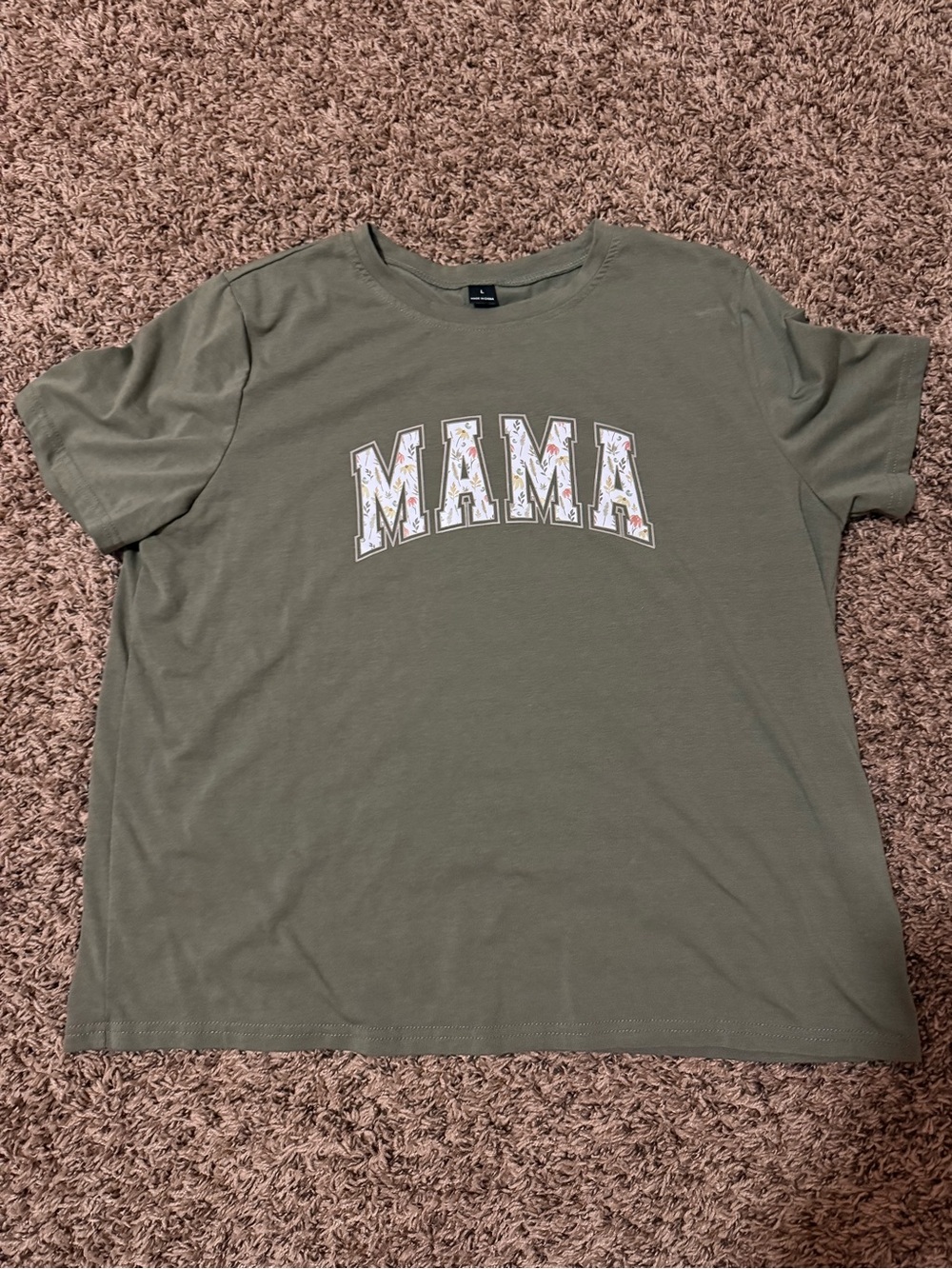SHEIN Olive Green "MAMA" Short Sleeve Tee